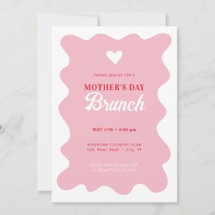 Heart Mother's Day Brunch Wavey Pink Invitation