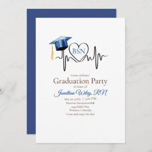 Heartbeat and Blue Graduation Cap Invitation
