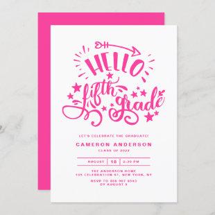 Hello Fifth Grade | Pink Fourth Grade Graduation Invitation