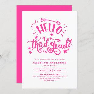 Hello Third Grade | Pink Second Grade Graduation Invitation
