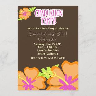 Hibiscus Flower Graduation Party Invitation Mocha