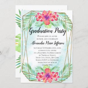 Hibiscus Flower Watercolor Beach Graduation Party Invitation
