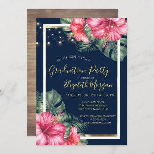 Hibiscus ,Lights, Wood, Frame Graduation Party Invitation
