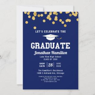 High School Blue Graduation Party Confetti Invitation