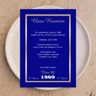 High School Class Reunion Classic Blue Gold Accent Invitation