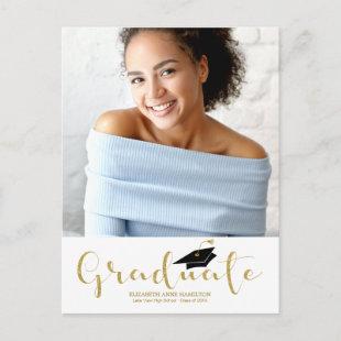 High School Gold Glitter Grad Announcement Photo Postcard