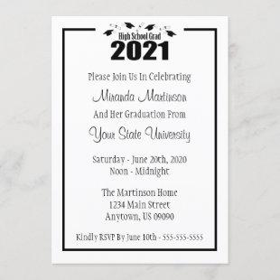 High School Grad 2021 Graduation Invite Black Caps