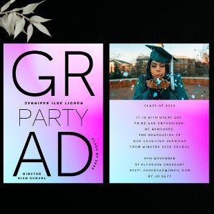 High School Grad Party Black Ombre Modern Minimal  Invitation