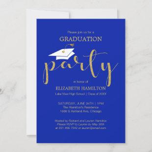 High School Grad Party Gold Blue Invitations
