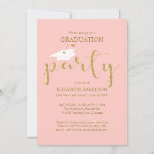 High School Grad Party Gold Glitter Invitations