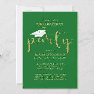 High School Grad Party Gold Green Invitations