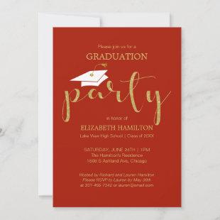 High School Grad Party Gold Red Invitations