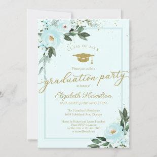 High School Grad Party Gold Teal Floral Invitation