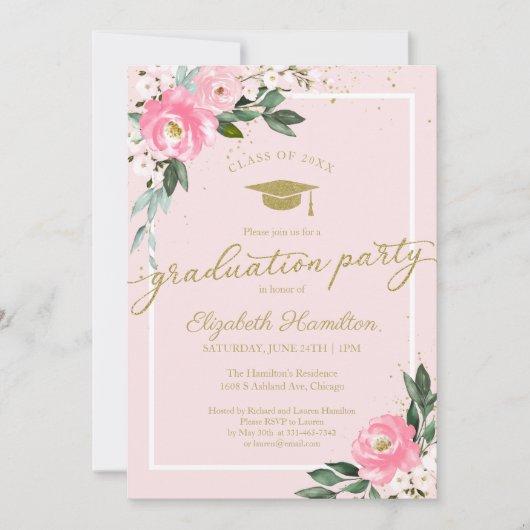 High School Grad Party Hot Pink Floral Invitation