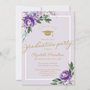 High School Grad Party Purple  Floral Invitation