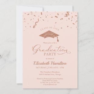 High School Grad Party Rose Gold Confetti Pink Invitation