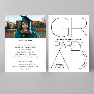 High School Grad Party White Black Modern Minimal Invitation