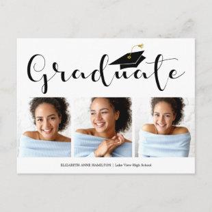 High School Graduation Announcement 3 Photo Postca Postcard