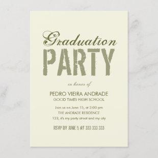 High School Graduation Party Photo Green Beige Invitation