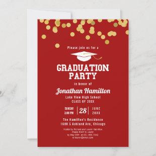 High School Red Graduation Party Confetti Invitation