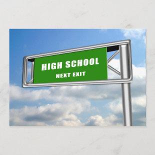 Highway Sign Graduation High School Next Invitation