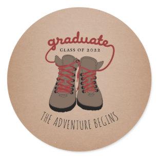Hiking Boots Graduation The Adventure Begins Classic Round Sticker