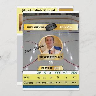 Hockey Card W/ Stats Grad Invitations - gold