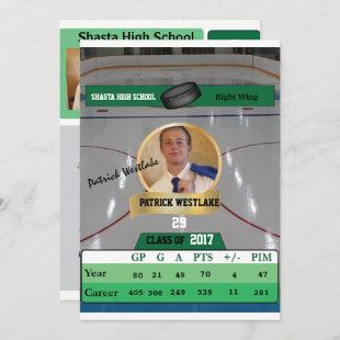 Hockey Card W/ Stats Grad Invitations - green