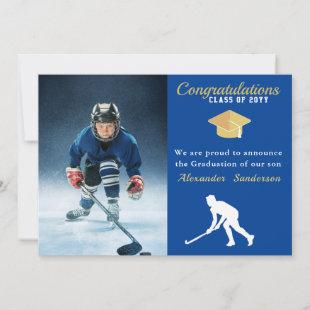 Hockey player Photo graduation blue class of 2022  Announcement