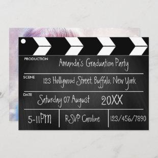 Hollywood Movie Graduation Party Chalkboard Photo Invitation