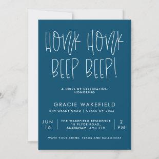Honk Honk Blue Typographic Drive By Grad Party  Invitation