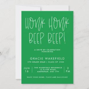 Honk Honk Green Typographic Drive By Grad Party Invitation