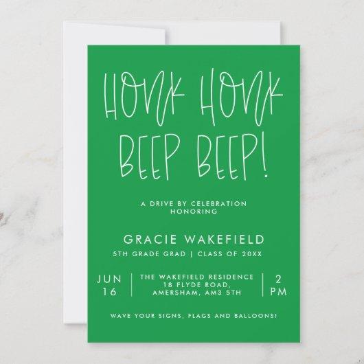 Honk Honk Green Typographic Drive By Grad Party Invitation