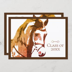 Horse Sketch and Snaffle Bit, Brown Graduation Invitation
