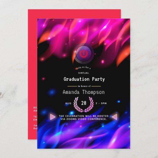 Hot Neon Glow Flames Virtual Graduation Party Invitation