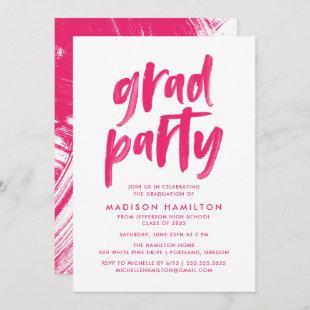 Hot Pink | Abstract Brushstrokes Graduation Party Invitation
