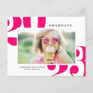 Hot Pink Bold Typography 2023 Photo Graduation Invitation Postcard