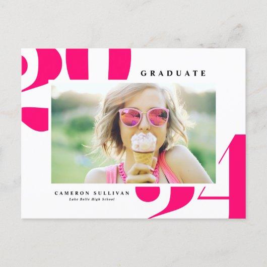 Hot Pink Bold Typography 2023 Photo Graduation Invitation Postcard