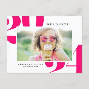 Hot Pink Bold Typography 2024 Photo Graduation Invitation Postcard