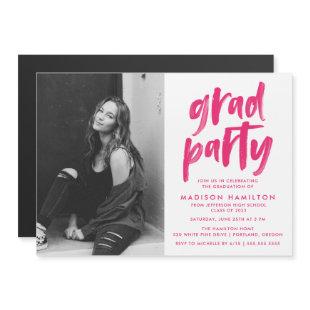 Hot Pink | Brush Script Photo Graduation Party Magnetic Invitation