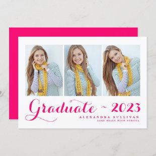 Hot Pink Class of 2023 Photo Collage Graduation Invitation