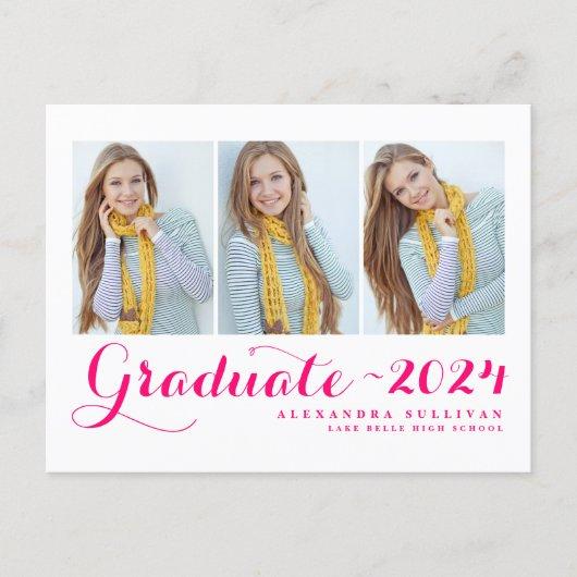 Hot Pink Class of 2023 Photo Collage Graduation Invitation Postcard