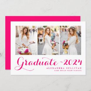 Hot Pink Class of 2024 Photo Collage Graduation Announcement