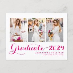 Hot Pink Class of 2024 Photo Collage Graduation Announcement Postcard