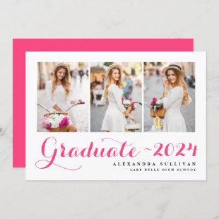 Hot Pink Class of 2024 Photo Collage Graduation Invitation