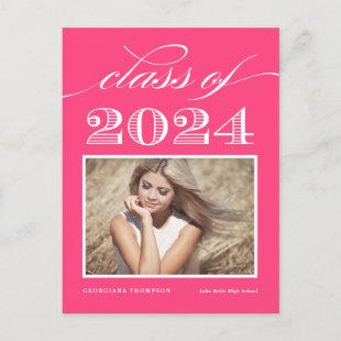 Hot Pink Class of 2024 Script Photo Graduation Postcard
