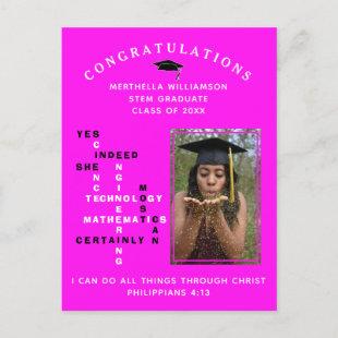 Hot Pink Congrats Women in STEM Grad Announcement Postcard