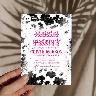 Hot Pink Cow Print Chic Rustic Graduation Party Invitation