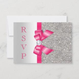 Hot Pink Faux Bow & Diamonds RSVP