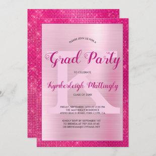 Hot Pink Glam Fun Diamond Sparkle Graduation Party Invitation